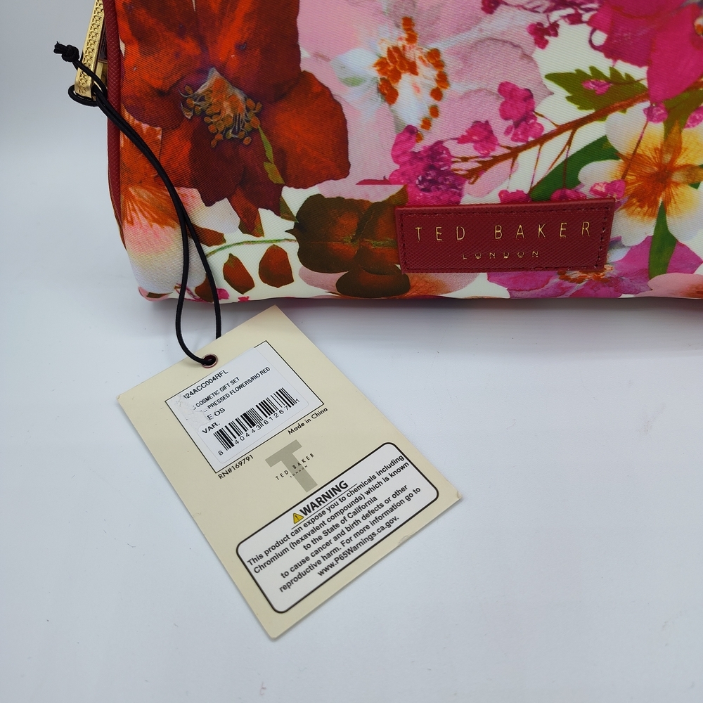 NWT Ted Baker London Floral Cosmetic Makeup Bag Pouch Travel Organizer Red - Picture 3 of 5